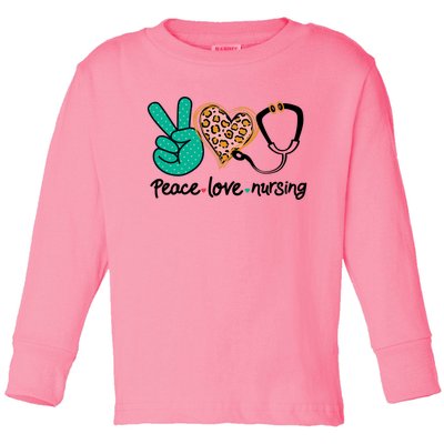 Peace Love Nursing Leopard Heart Nurse Custom Gift Pajama Great Gift Toddler Long Sleeve Shirt