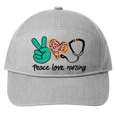 Peace Love Nursing Leopard Heart Nurse Custom Gift Pajama Great Gift 7-Panel Snapback Hat