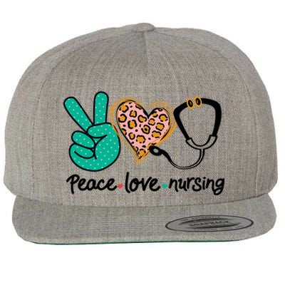 Peace Love Nursing Leopard Heart Nurse Custom Gift Pajama Great Gift Wool Snapback Cap