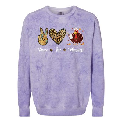 Peace Love Nursing Funny Thanksgiving Turkey Outfit Gift Colorblast Crewneck Sweatshirt