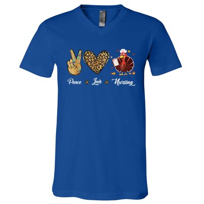 Peace Love Nursing Funny Thanksgiving Turkey Outfit Gift V-Neck T-Shirt