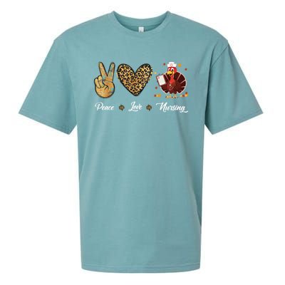 Peace Love Nursing Funny Thanksgiving Turkey Outfit Gift Sueded Cloud Jersey T-Shirt