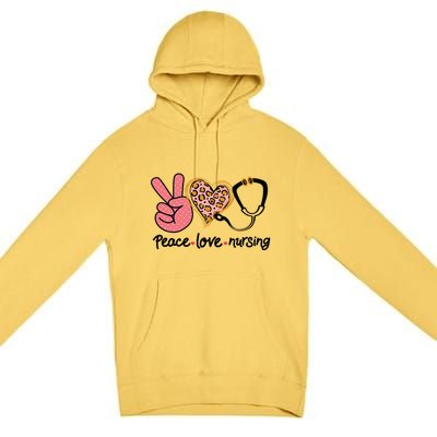 Peace Love Nursing Leopard Heart Nurse Custom Gift Pajama Gift Premium Pullover Hoodie