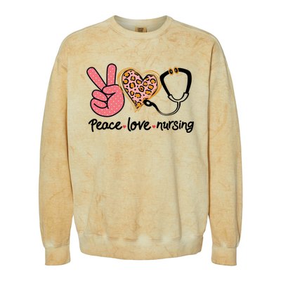 Peace Love Nursing Leopard Heart Nurse Custom Gift Pajama Gift Colorblast Crewneck Sweatshirt