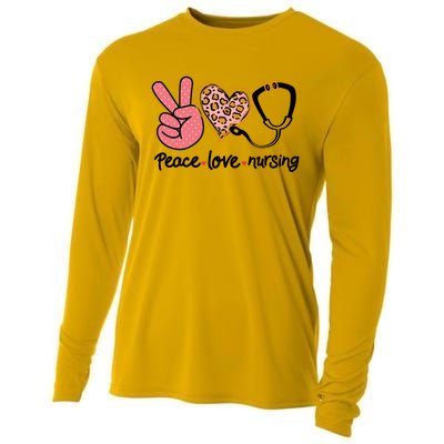 Peace Love Nursing Leopard Heart Nurse Custom Gift Pajama Gift Cooling Performance Long Sleeve Crew