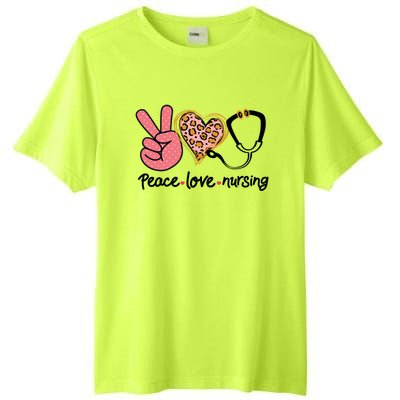 Peace Love Nursing Leopard Heart Nurse Custom Gift Pajama Gift Tall Fusion ChromaSoft Performance T-Shirt