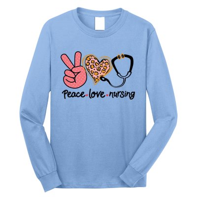 Peace Love Nursing Leopard Heart Nurse Custom Gift Pajama Gift Long Sleeve Shirt