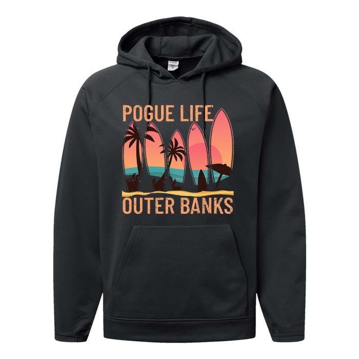 Pogue Life Outer Banks Beach Sunset Surfing Pogue Life Performance Fleece Hoodie