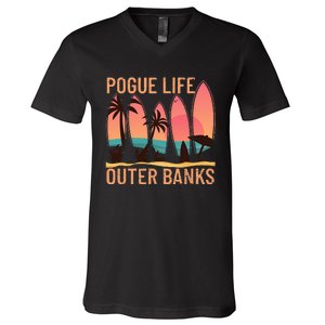 Pogue Life Outer Banks Beach Sunset Surfing Pogue Life V-Neck T-Shirt