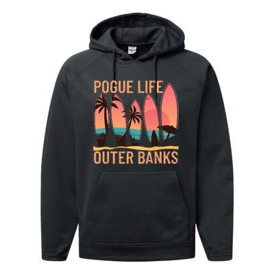 Pogue Life Outer Banks Beach Sunset Surfing Performance Fleece Hoodie