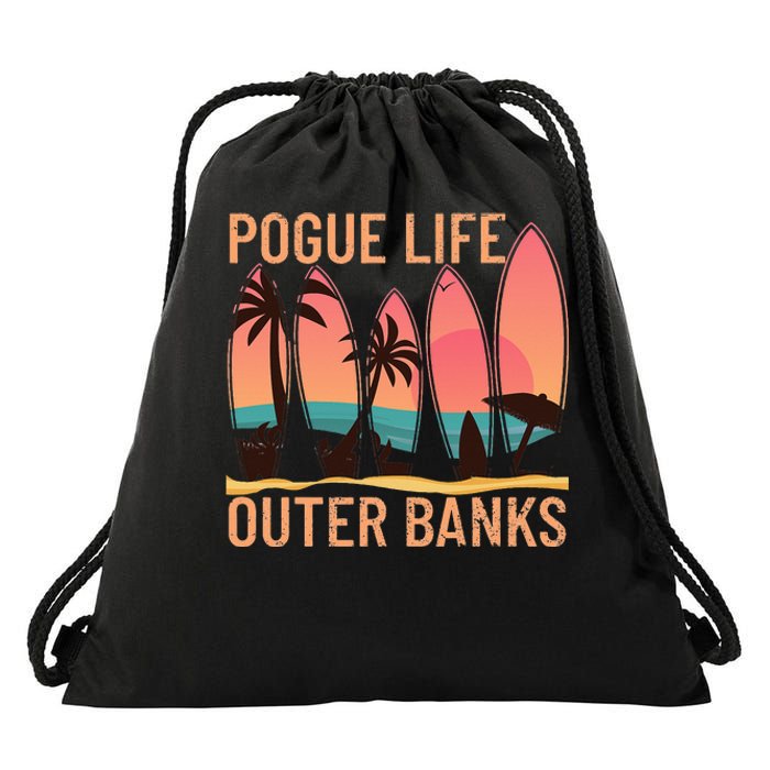 Pogue Life Outer Banks Beach Sunset Surfing Drawstring Bag