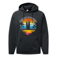 Pogue Life Outer Banks Retro Sunset Surfing OBX Pogue Life Performance Fleece Hoodie