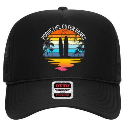 Pogue Life Outer Banks Retro Sunset Surfing OBX Pogue Life High Crown Mesh Back Trucker Hat