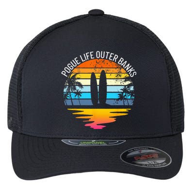 Pogue Life Outer Banks Retro Sunset Surfing OBX Pogue Life Flexfit Unipanel Trucker Cap