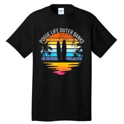 Pogue Life Outer Banks Retro Sunset Surfing OBX Pogue Life Tall T-Shirt