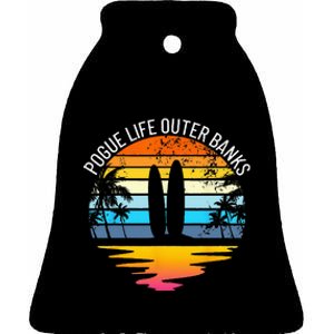 Pogue Life Outer Banks Retro Sunset Surfing OBX Pogue Life Ceramic Bell Ornament