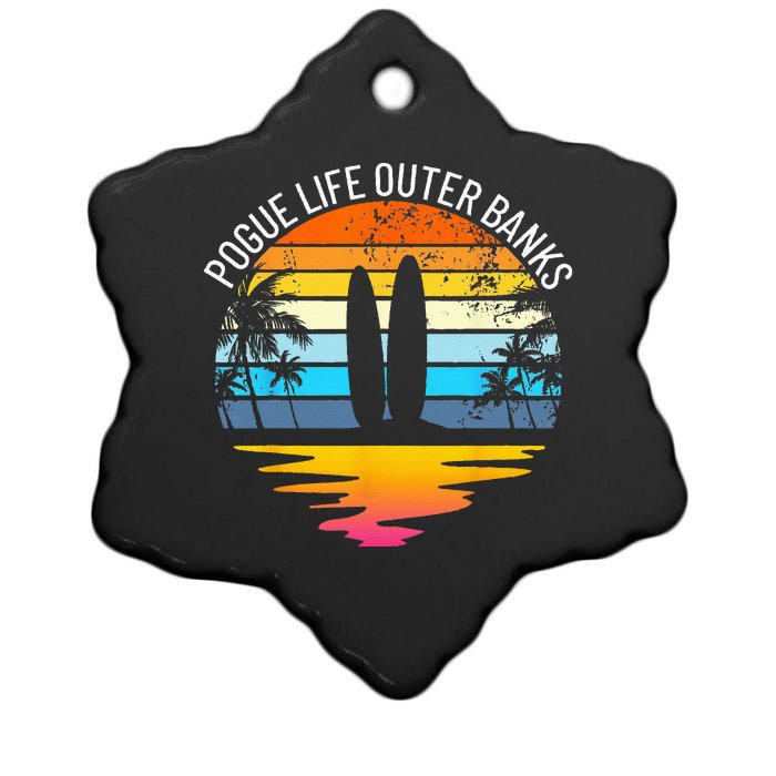 Pogue Life Outer Banks Retro Sunset Surfing OBX Pogue Life Ceramic Star Ornament