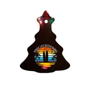 Pogue Life Outer Banks Retro Sunset Surfing OBX Pogue Life Ceramic Tree Ornament