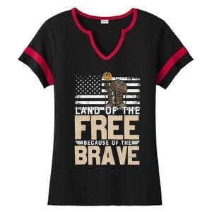 Patriot Land Of The Free Because Of The Brave Funny Gift Ladies Halftime Notch Neck Tee