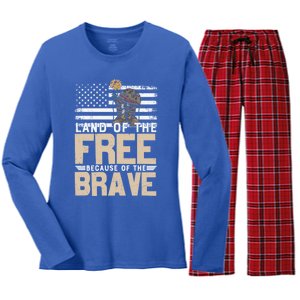 Patriot Land Of The Free Because Of The Brave Funny Gift Women's Long Sleeve Flannel Pajama Set 