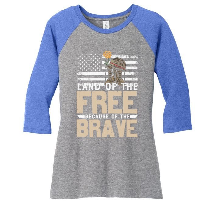 Patriot Land Of The Free Because Of The Brave Funny Gift Women's Tri-Blend 3/4-Sleeve Raglan Shirt