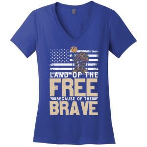 Patriot Land Of The Free Because Of The Brave Funny Gift Women's V-Neck T-Shirt