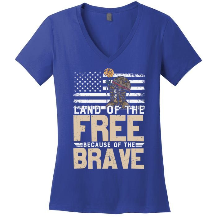 Patriot Land Of The Free Because Of The Brave Funny Gift Women's V-Neck T-Shirt