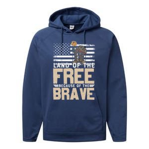 Patriot Land Of The Free Because Of The Brave Funny Gift Performance Fleece Hoodie