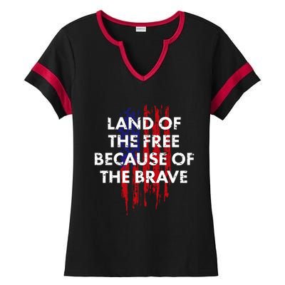 Patriotic Land Of The Free Because Of The Brave Usa Flag Gift Ladies Halftime Notch Neck Tee