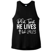 Plot Twist He Lives Luke 24:23 Ladies PosiCharge Tri-Blend Wicking Tank
