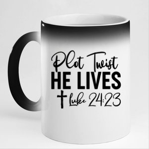 Plot Twist He Lives Luke 24:23 11oz Black Color Changing Mug