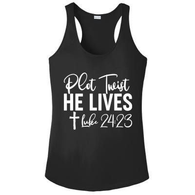 Plot Twist He Lives Luke 24:23 Ladies PosiCharge Competitor Racerback Tank