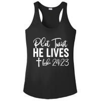 Plot Twist He Lives Luke 24:23 Ladies PosiCharge Competitor Racerback Tank