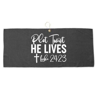 Plot Twist He Lives Luke 24:23 Large Microfiber Waffle Golf Towel