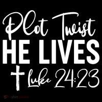 Plot Twist He Lives Luke 24:23 Women's Knotted Racerback Tank