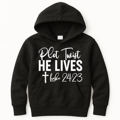 Plot Twist He Lives Luke 24:23 Kids Hoodie