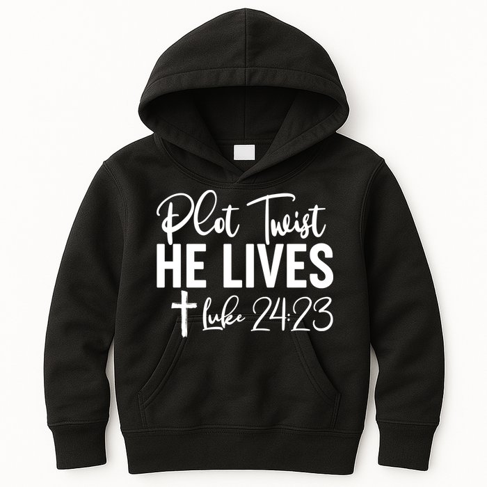 Plot Twist He Lives Luke 24:23 Kids Hoodie