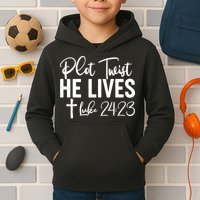 Plot Twist He Lives Luke 24:23 Kids Hoodie
