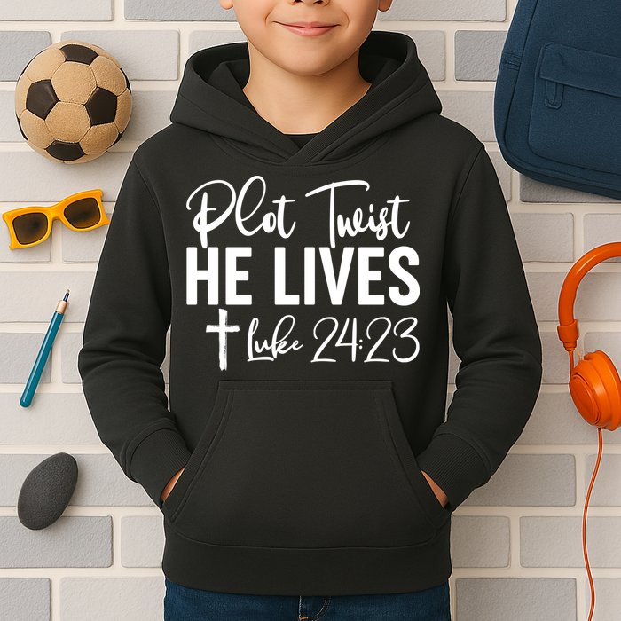 Plot Twist He Lives Luke 24:23 Kids Hoodie