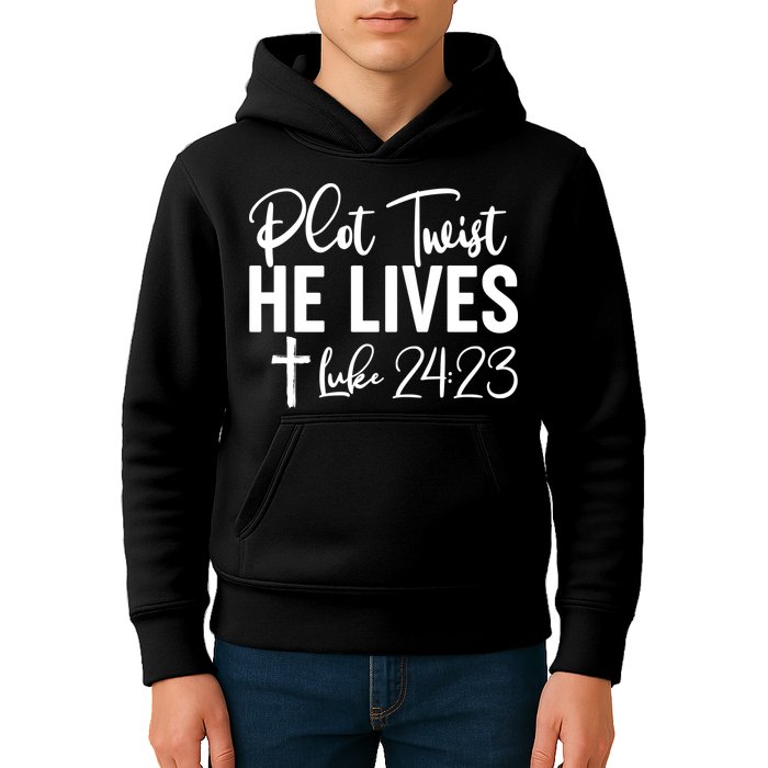 Plot Twist He Lives Luke 24:23 Kids Hoodie