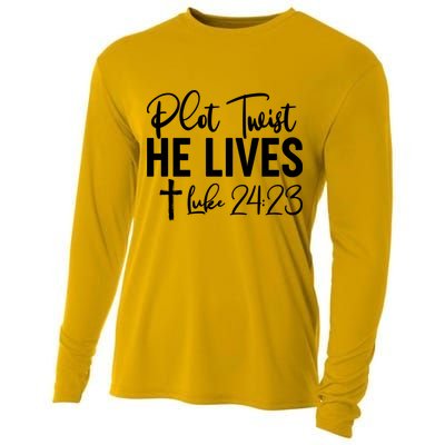 Plot Twist He Lives Luke 24:23 Cooling Performance Long Sleeve Crew