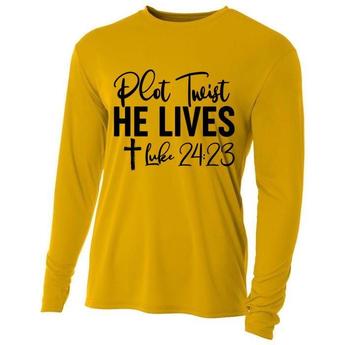 Plot Twist He Lives Luke 24:23 Cooling Performance Long Sleeve Crew