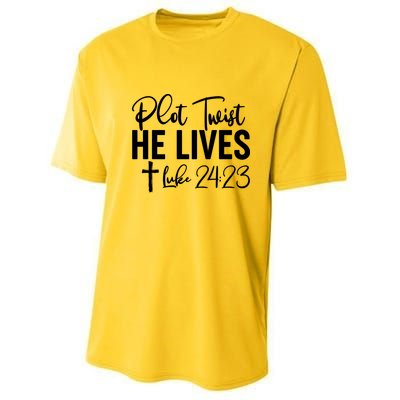 Plot Twist He Lives Luke 24:23 Youth Performance Sprint T-Shirt