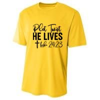 Plot Twist He Lives Luke 24:23 Youth Performance Sprint T-Shirt