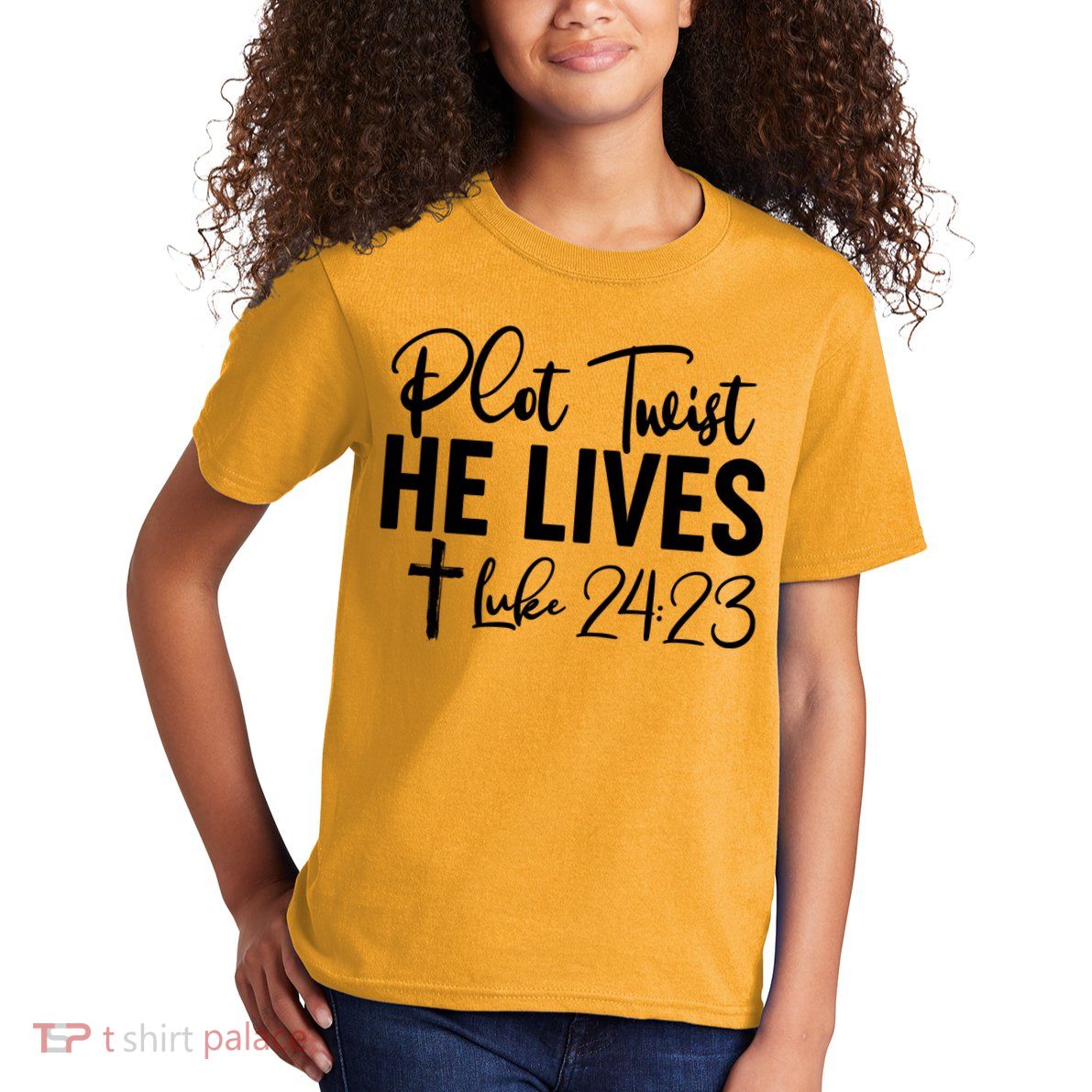 Plot Twist He Lives Luke 24:23 Kids T-Shirt