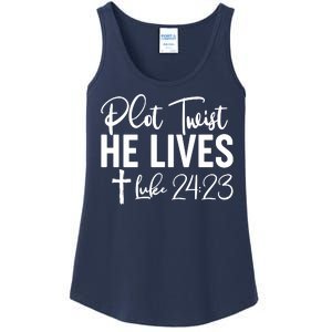 Plot Twist He Lives Luke 24:23 Ladies Essential Tank