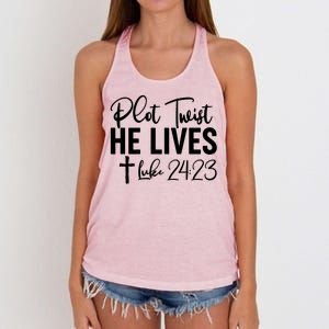 Plot Twist He Lives Luke 24:23 Women's Knotted Racerback Tank