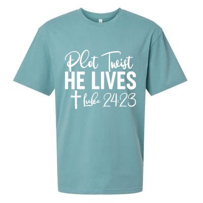 Plot Twist He Lives Luke 24:23 Sueded Cloud Jersey T-Shirt
