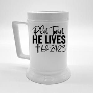 Plot Twist He Lives Luke 24:23 Beer Stein