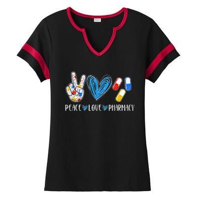 Peace Love Pharmacy Funny Pharmacy Tech Ladies Halftime Notch Neck Tee